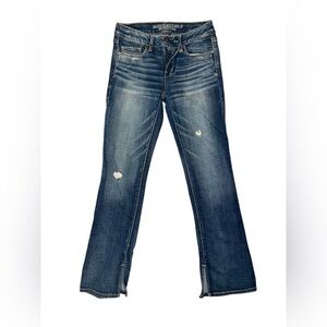 American Eagle Outfitters Blue Boot Cut Jeans with Vintage Distressing